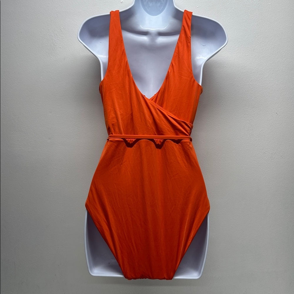 Andie Swim The Belmar One Piece Swimsuit Belted Tie Sire Orange New NWT Medium - Picture 5 of 12